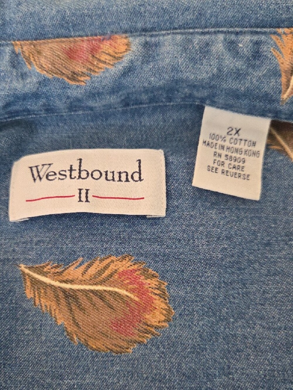Womens 2XL Westbound Blue Denim Button-Down Shirt Feather Western Oversize Fall - Picture 7 of 7